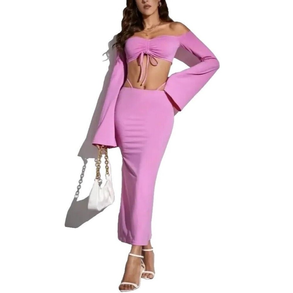 Off Shoulder Drawstring Front Crop Top Size Tall XL